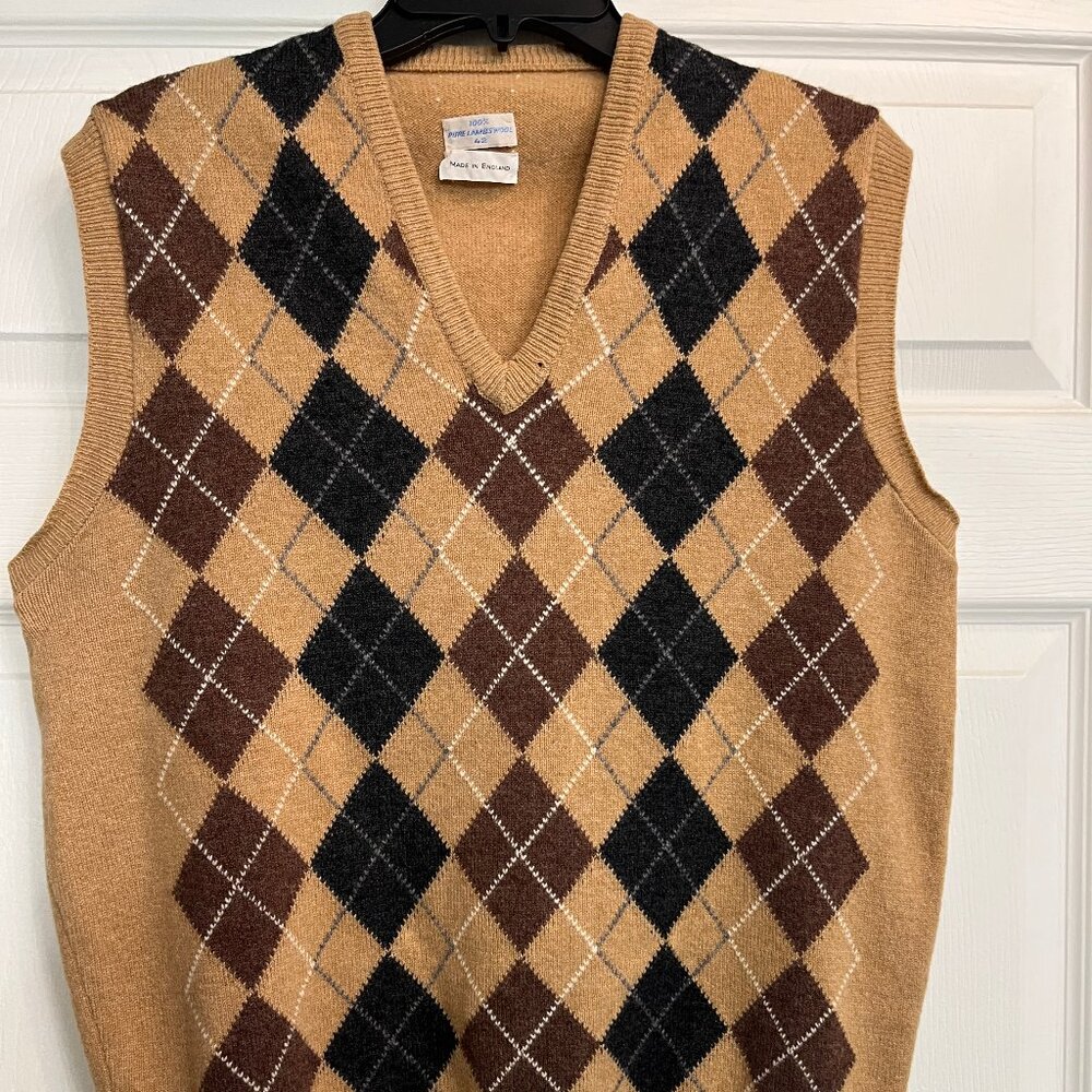VINTAGE Men's 100% Lambswool Argyle Sweater Vest - Size 42